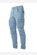 Men's Stretch Denim Cargo Trousers – Slim Fit Multi Pocket