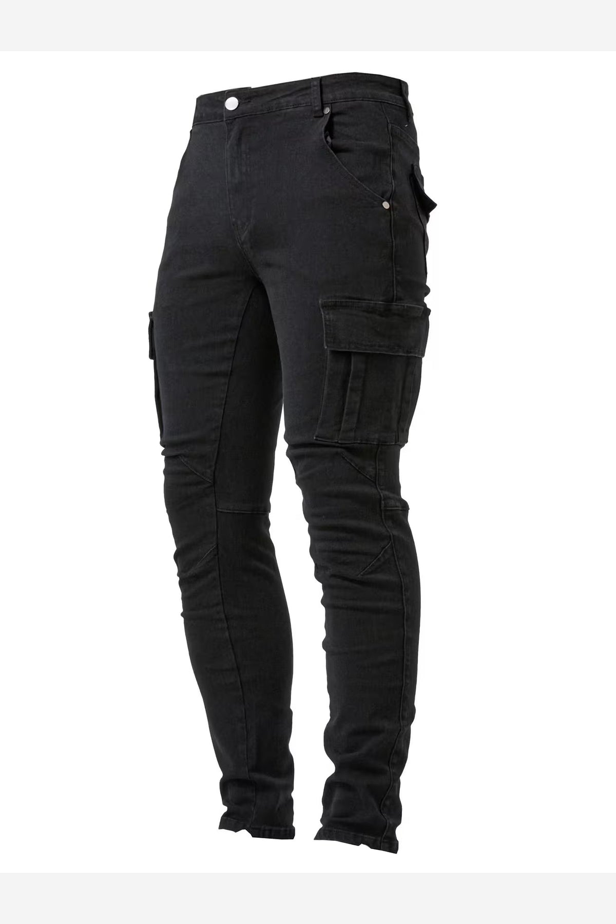 Men's Stretch Denim Cargo Trousers – Slim Fit Multi Pocket