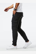 Men's Stretch Denim Cargo Trousers – Slim Fit Multi Pocket