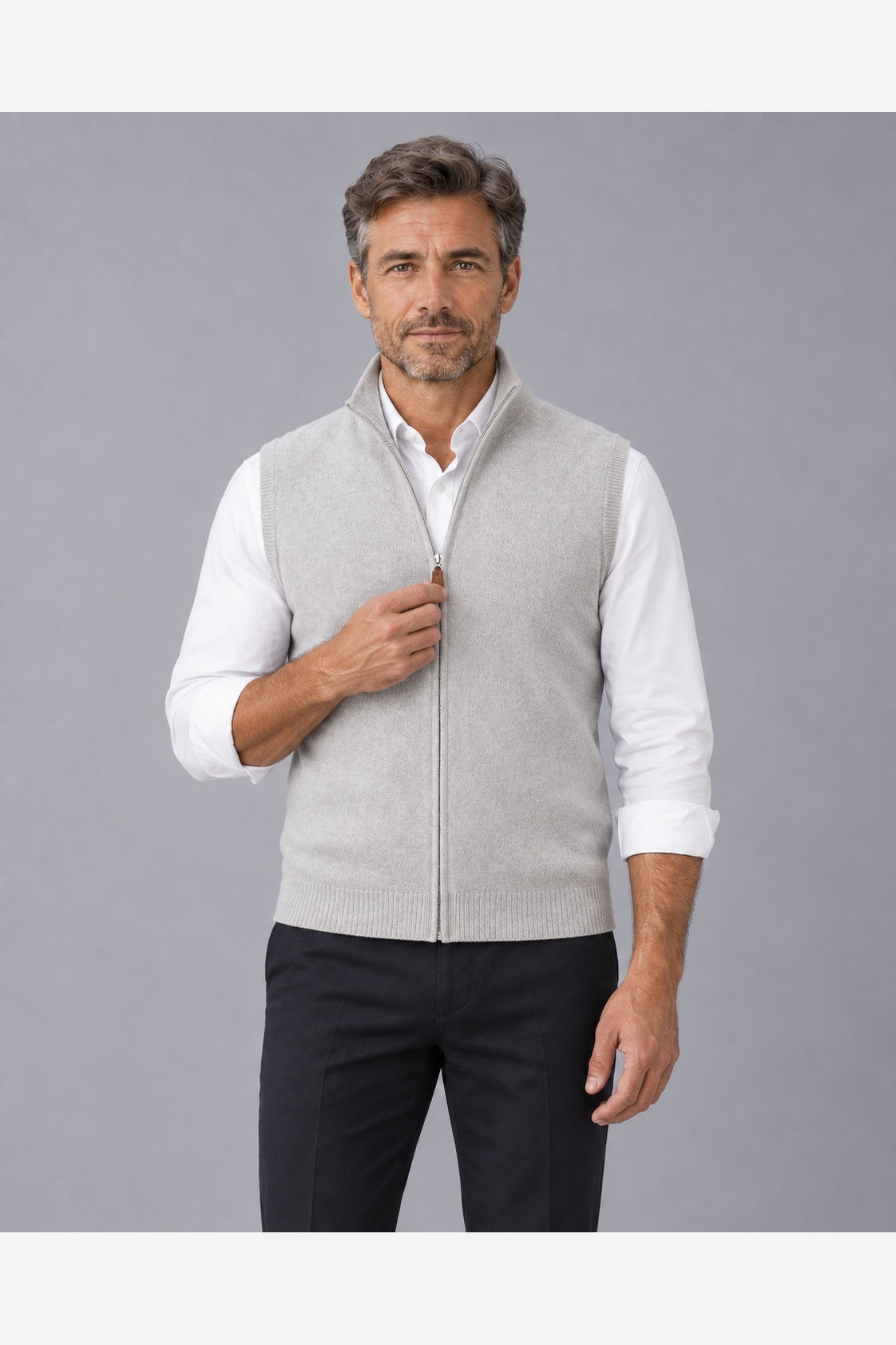 Men's 100% Cashmere Gilet – Full Zip Stand Collar