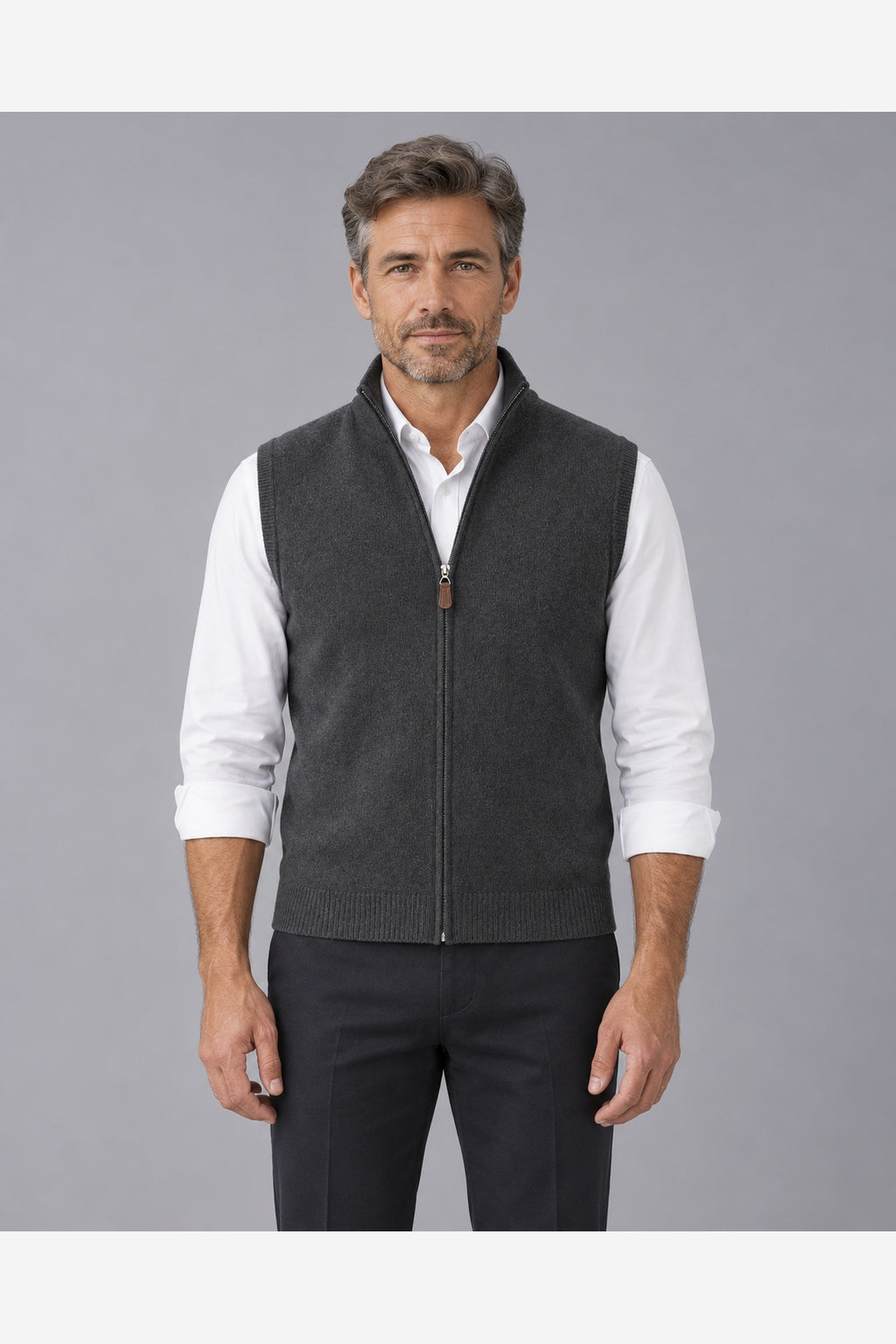 Men's 100% Cashmere Gilet – Full Zip Stand Collar