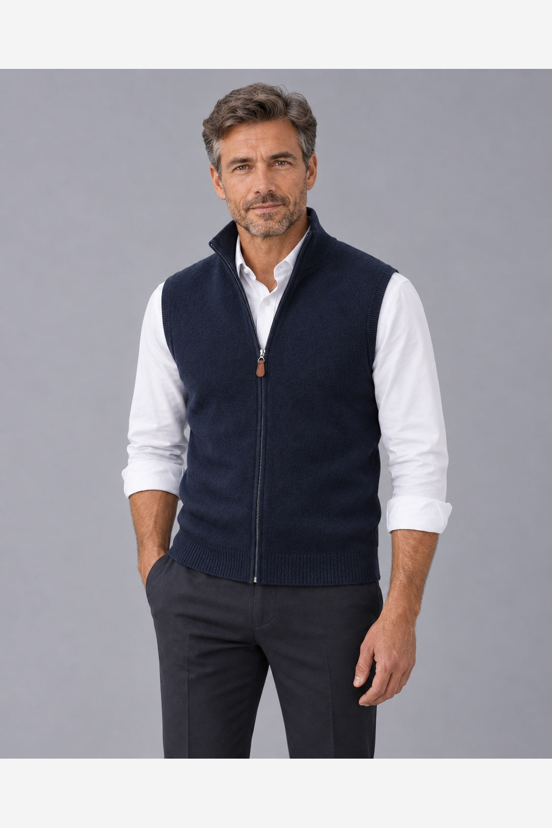 Men's 100% Cashmere Gilet – Full Zip Stand Collar
