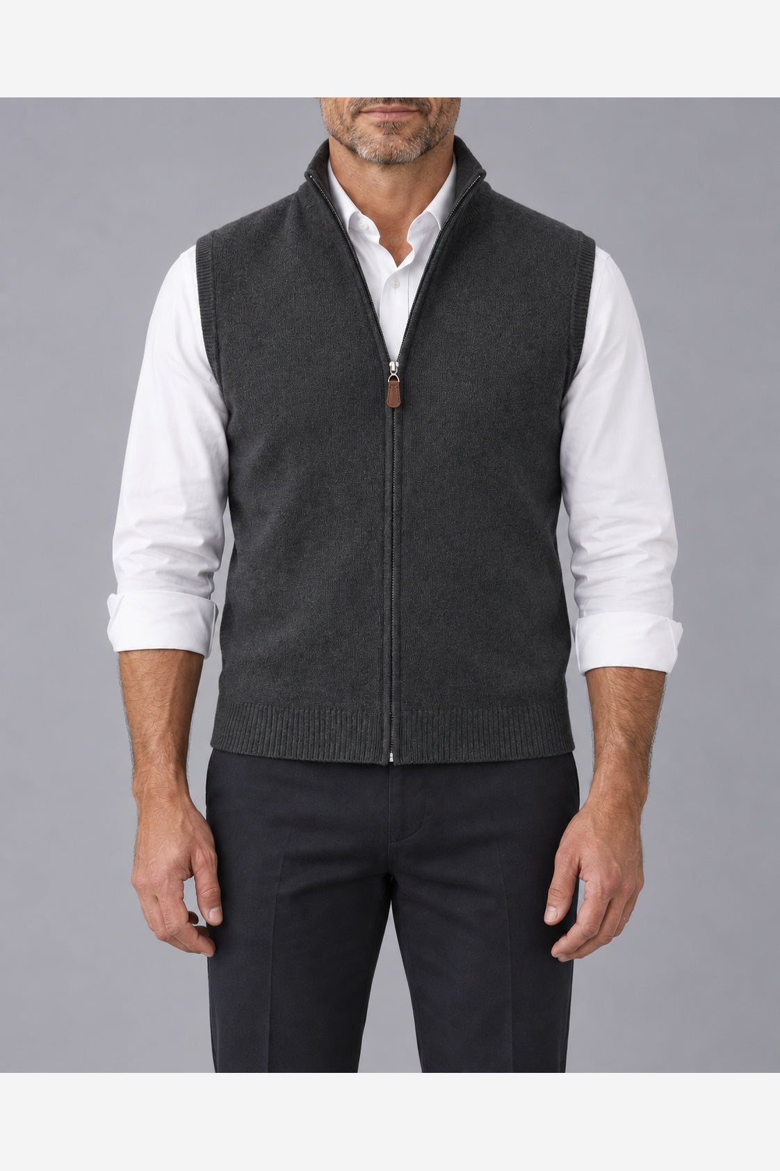 Men's 100% Cashmere Gilet – Full Zip Stand Collar