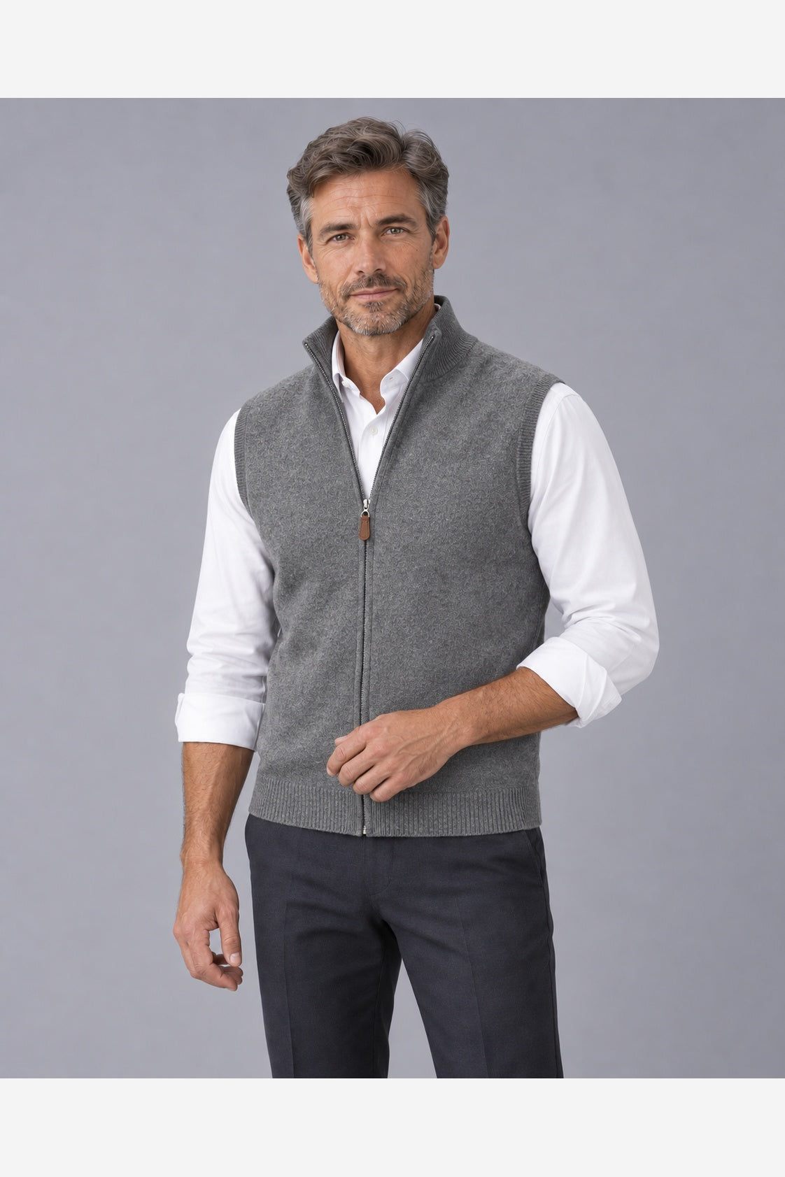 Men's 100% Cashmere Gilet – Full Zip Stand Collar