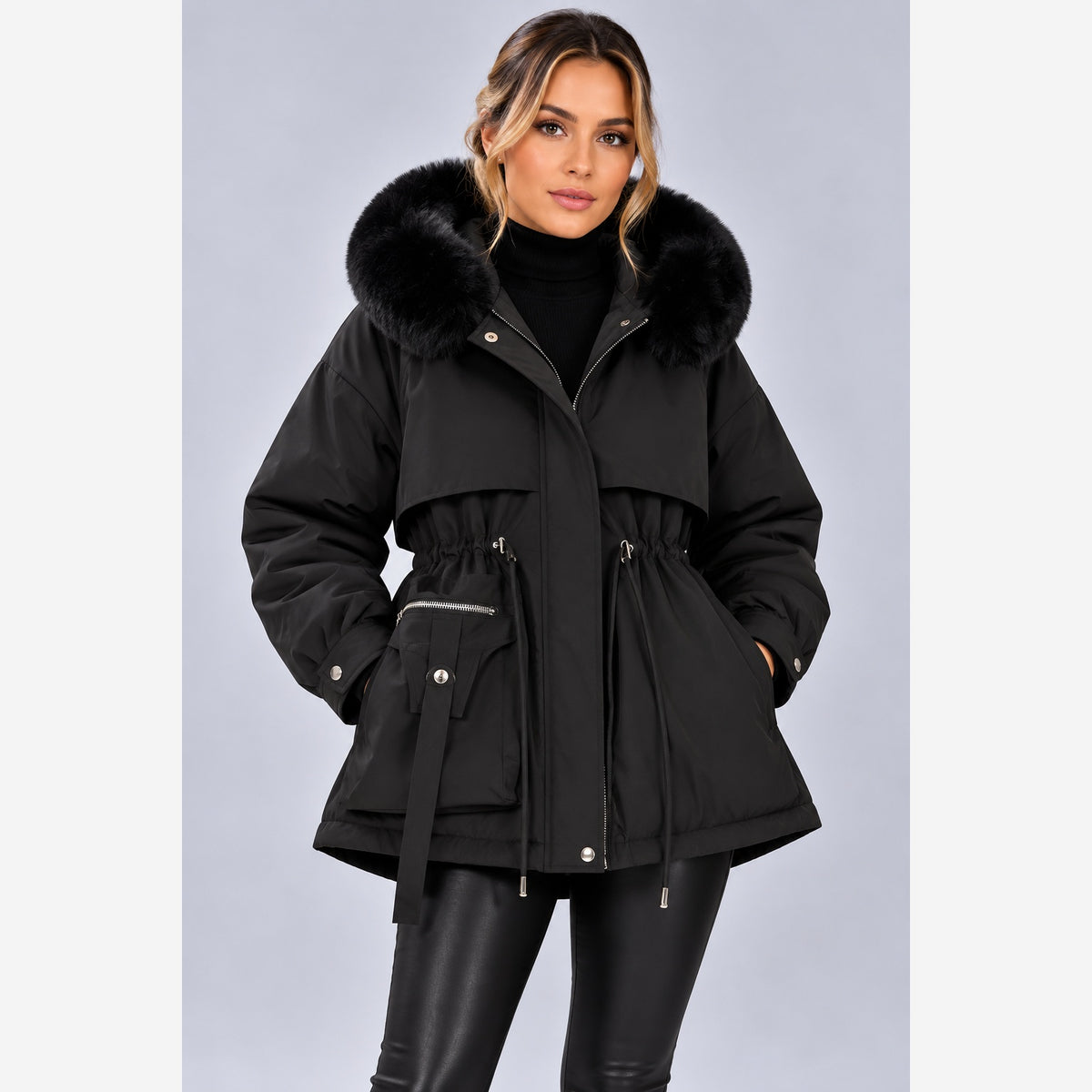 Women's Hooded Padded Winter Jacket – Faux Fur Trim Slim Fit