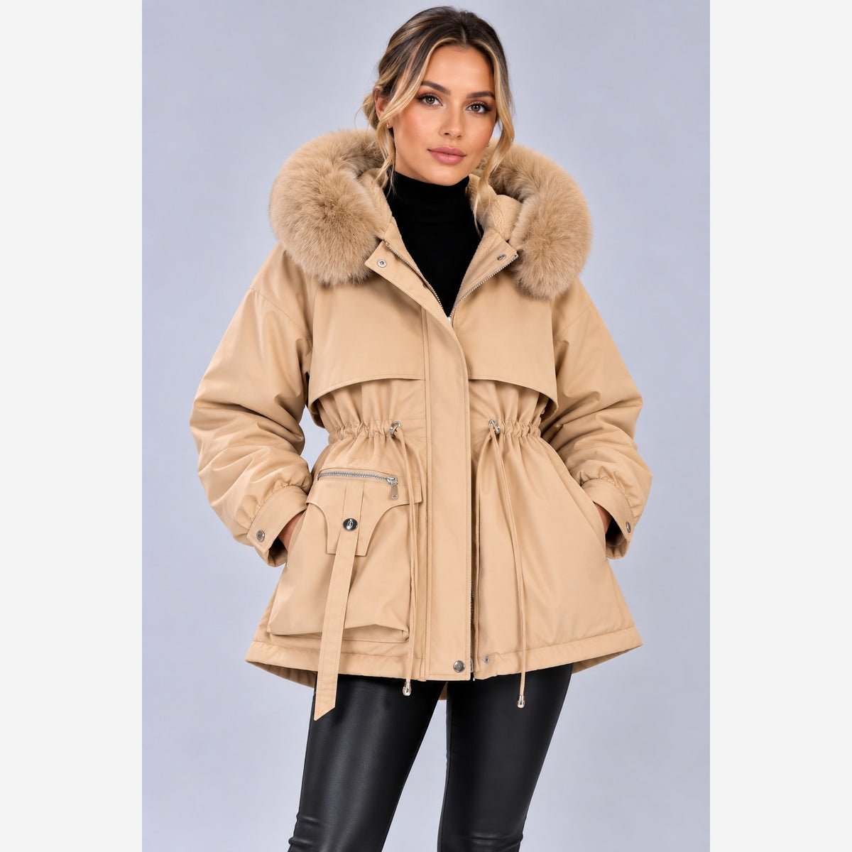 Women's Hooded Padded Winter Jacket – Faux Fur Trim Slim Fit