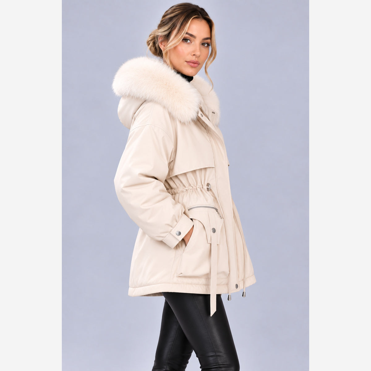 Women's Hooded Padded Winter Jacket – Faux Fur Trim Slim Fit