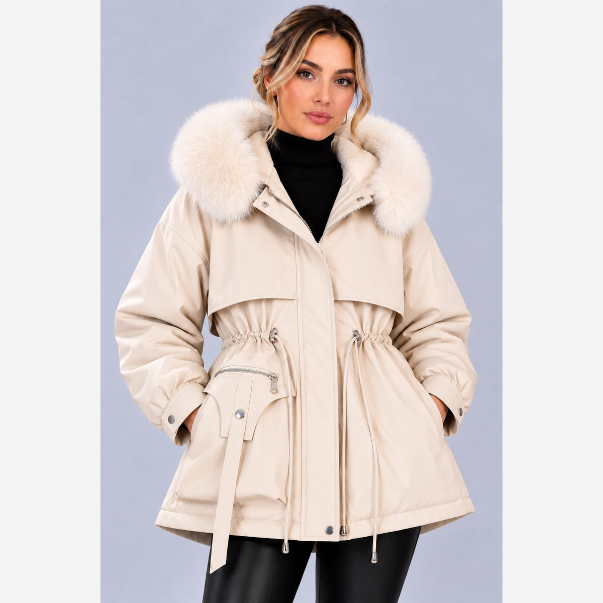 Women's Hooded Padded Winter Jacket – Faux Fur Trim Slim Fit