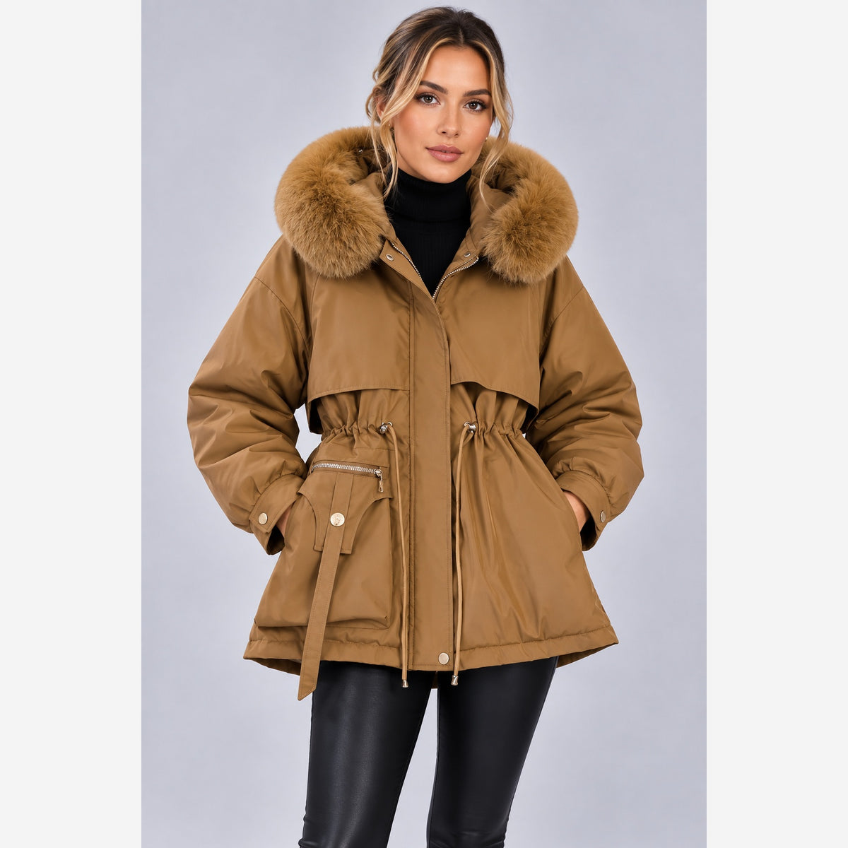 Women's Hooded Padded Winter Jacket – Faux Fur Trim Slim Fit