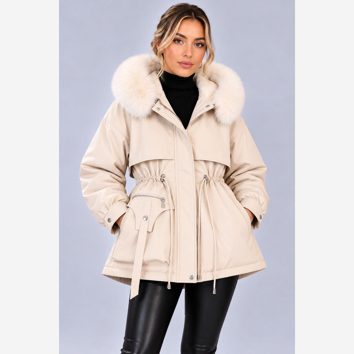 Women's Hooded Padded Winter Jacket – Faux Fur Trim Slim Fit