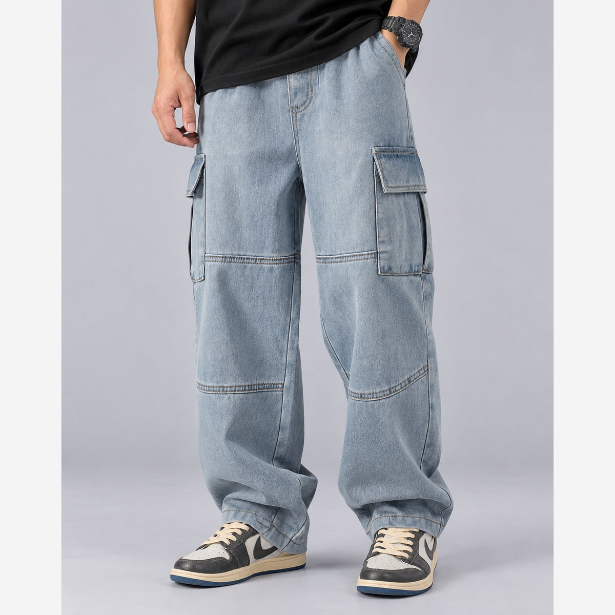 Men's Baggy Cargo Jeans – Wide Leg Heavyweight Denim