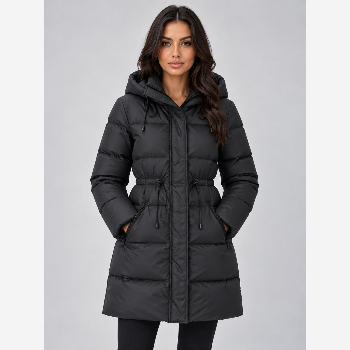 Women's Longline Puffer Coat – Hooded Padded Winter Jacket