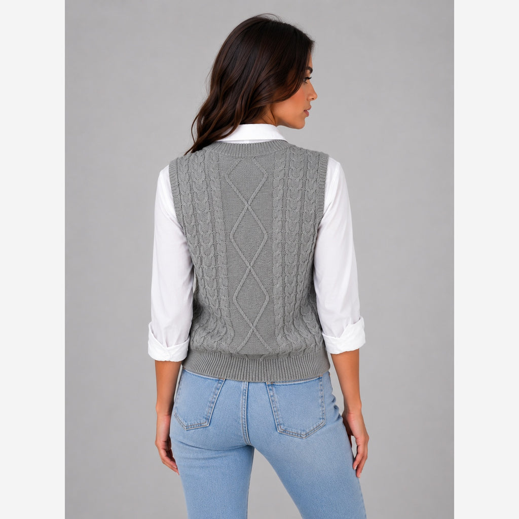 Women's Cable Knit Sweater Vest – Sleeveless V-Neck
