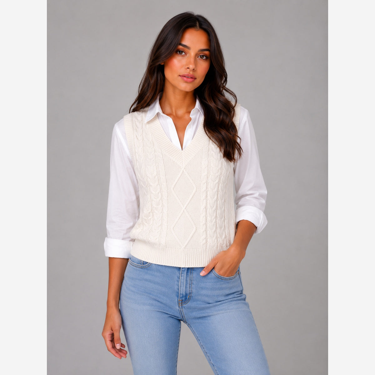 Women's Cable Knit Sweater Vest – Sleeveless V-Neck