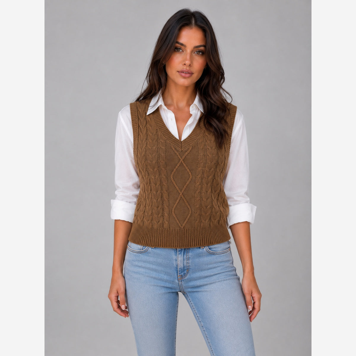 Women's Cable Knit Sweater Vest – Sleeveless V-Neck