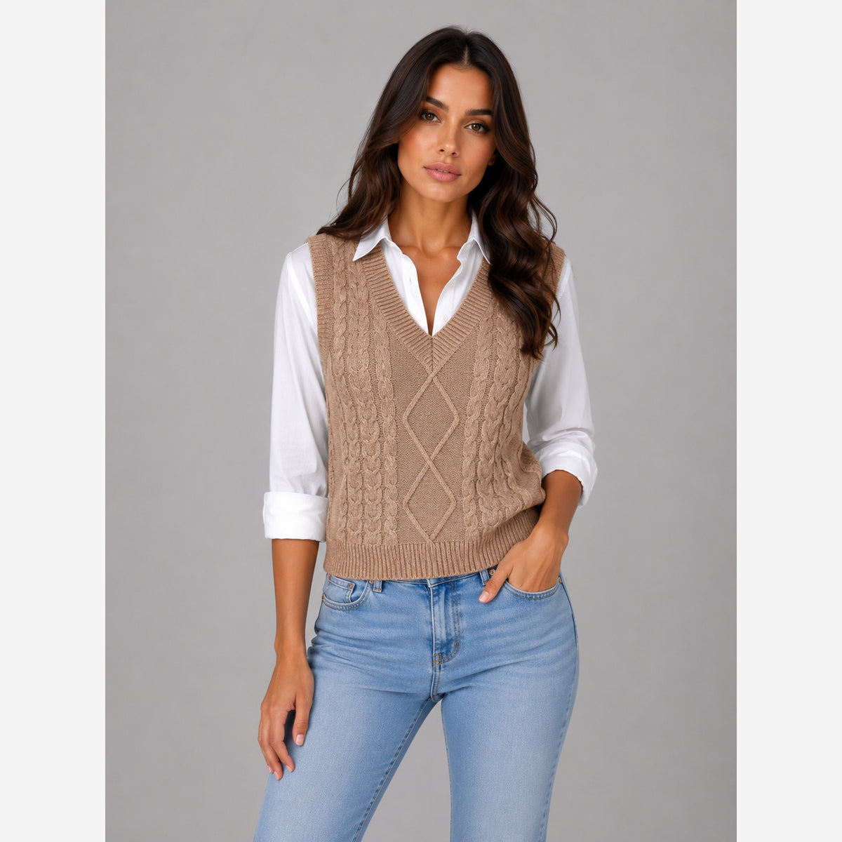 Women's Cable Knit Sweater Vest – Sleeveless V-Neck