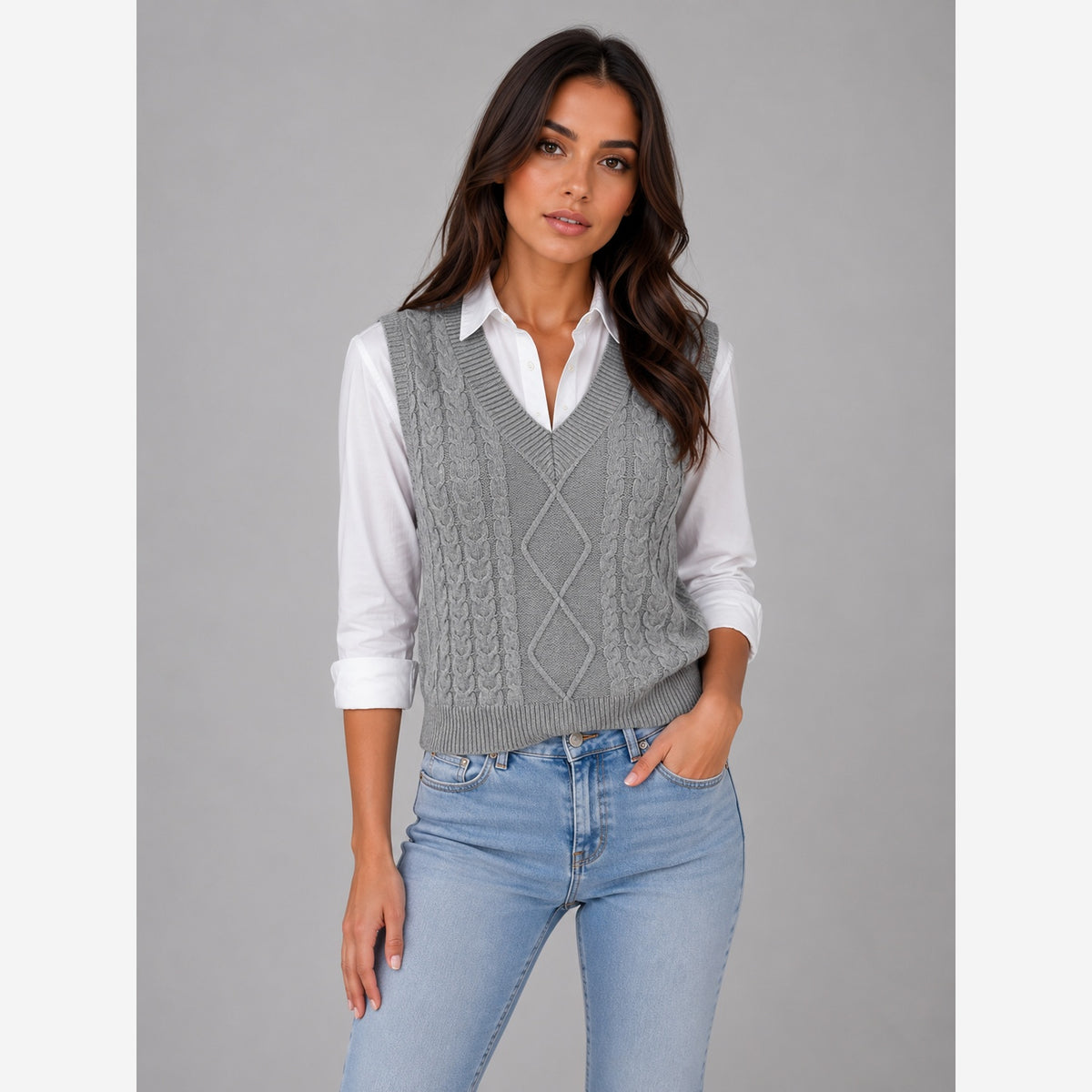 Women's Cable Knit Sweater Vest – Sleeveless V-Neck