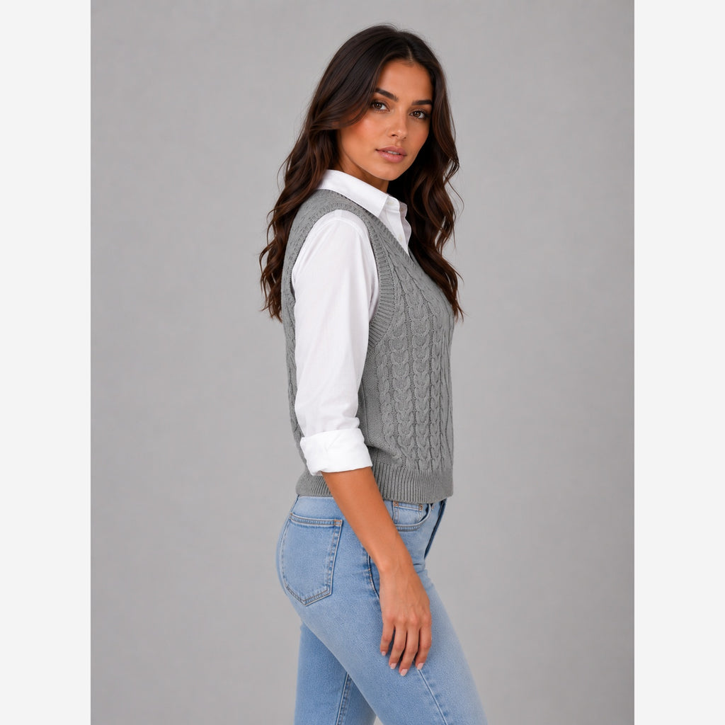 Women's Cable Knit Sweater Vest – Sleeveless V-Neck
