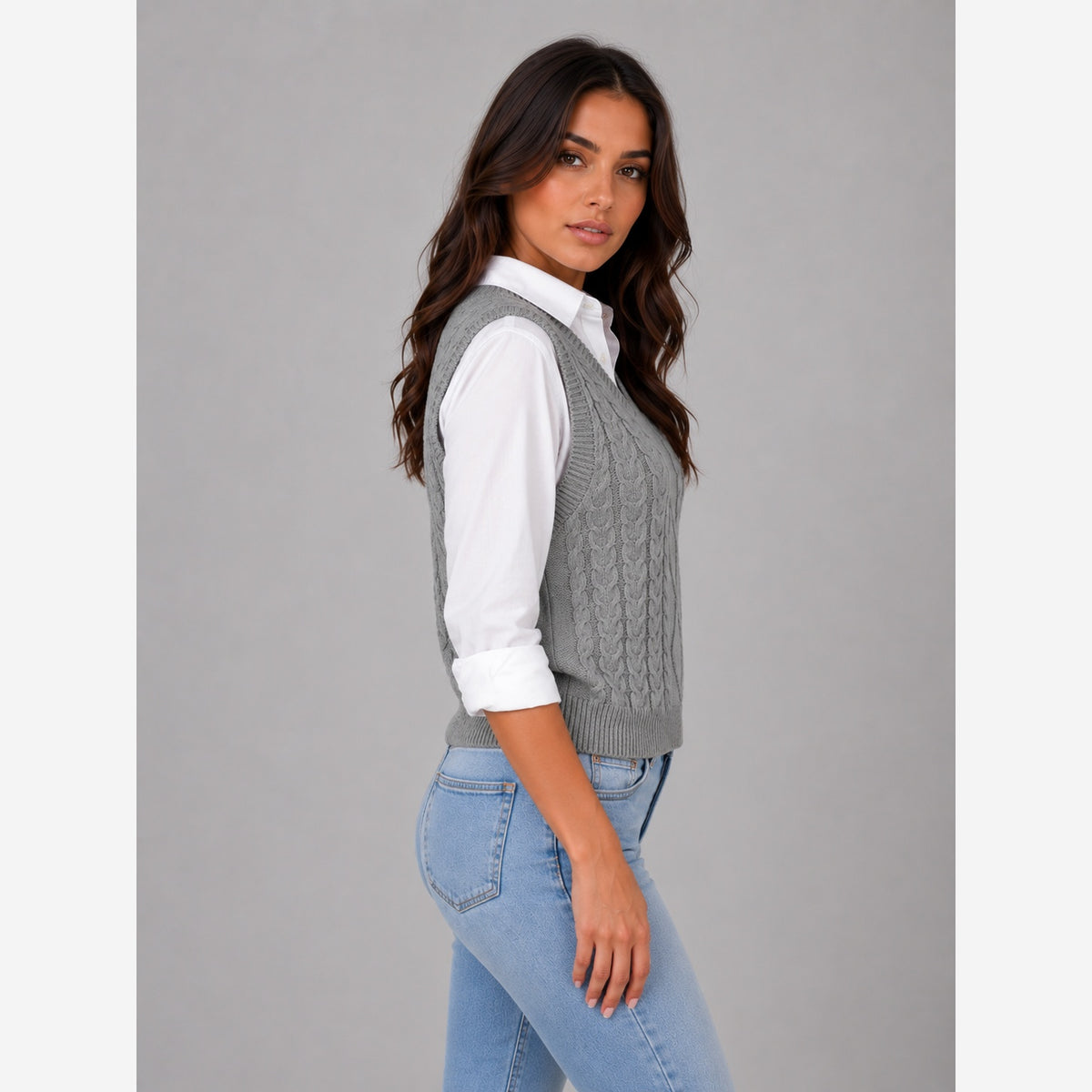 Women's Cable Knit Sweater Vest – Sleeveless V-Neck