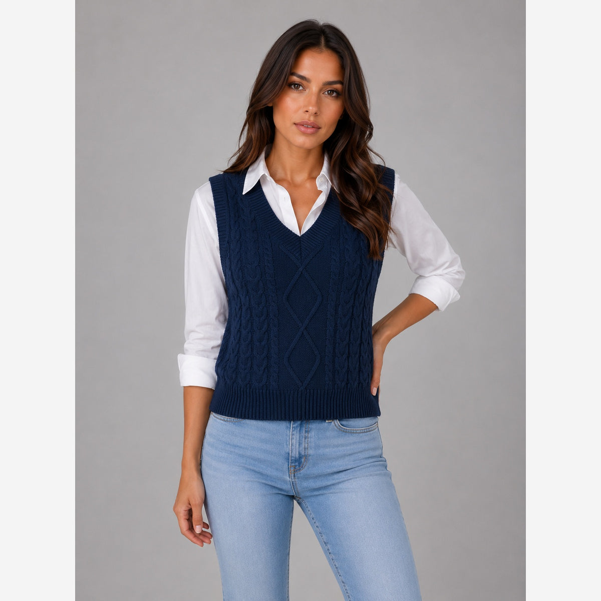 Women's Cable Knit Sweater Vest – Sleeveless V-Neck
