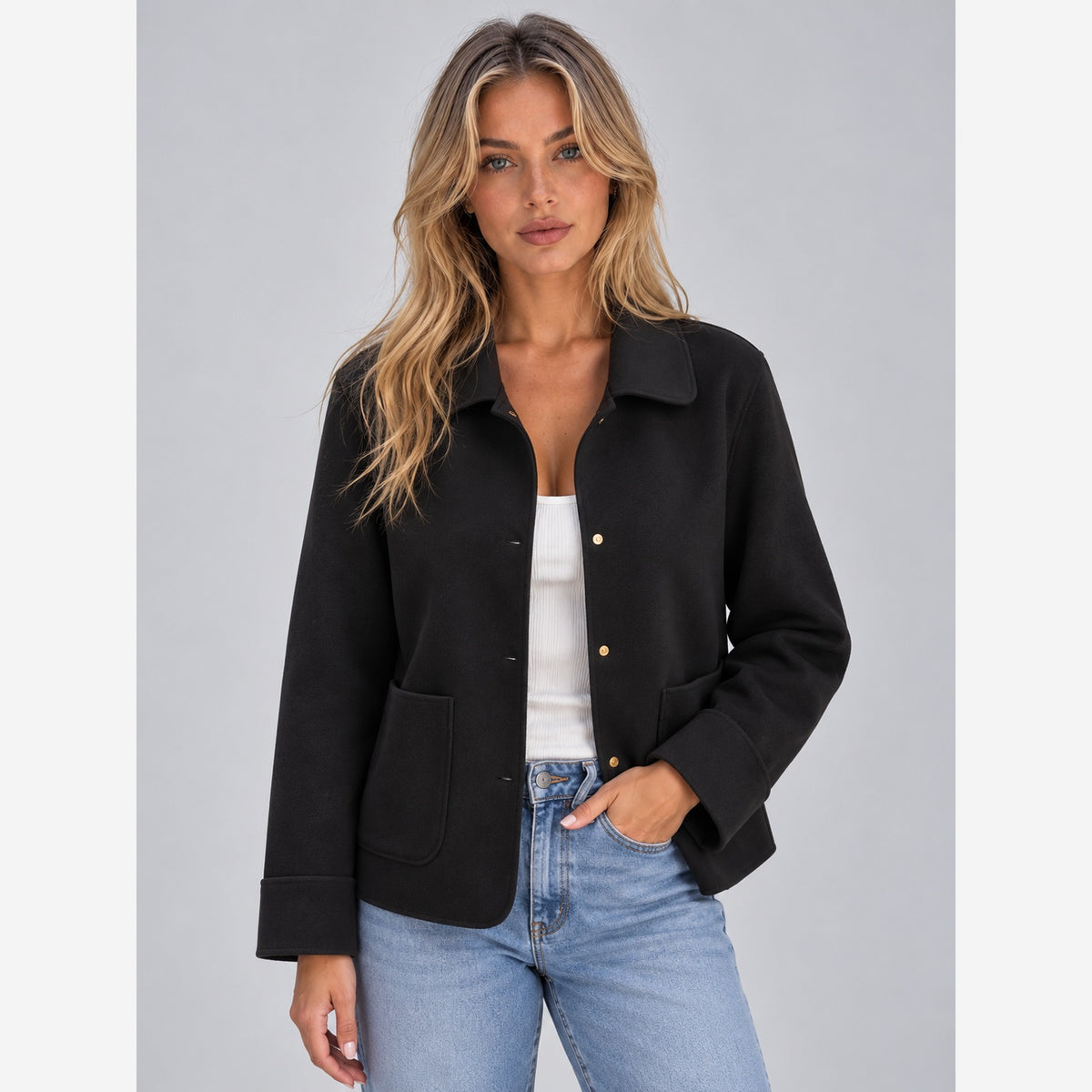 Women's Overshirt Jacket – Relaxed Fit Button Front