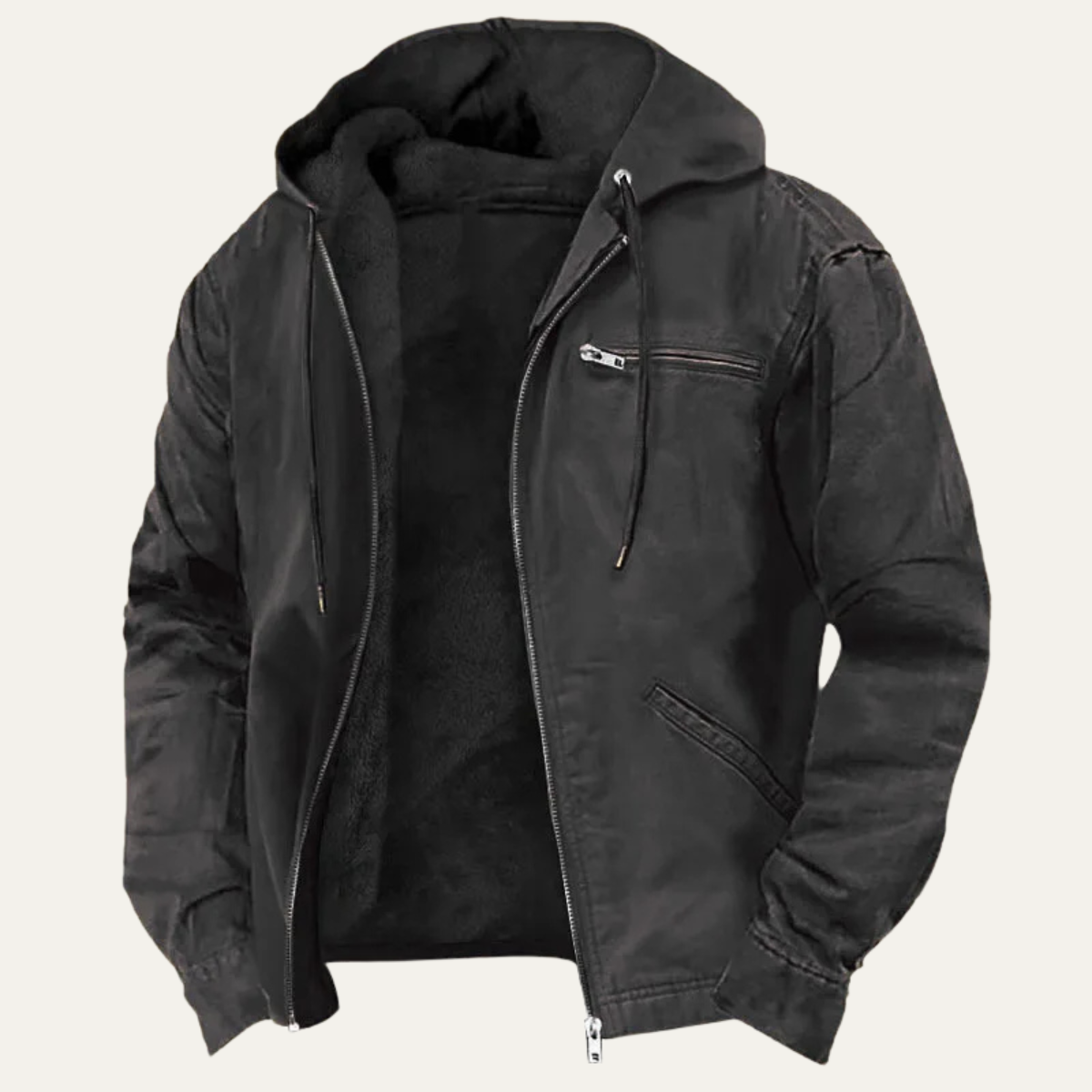 Men's Fleece-Lined Hooded Jacket – Full Zip Relaxed Fit