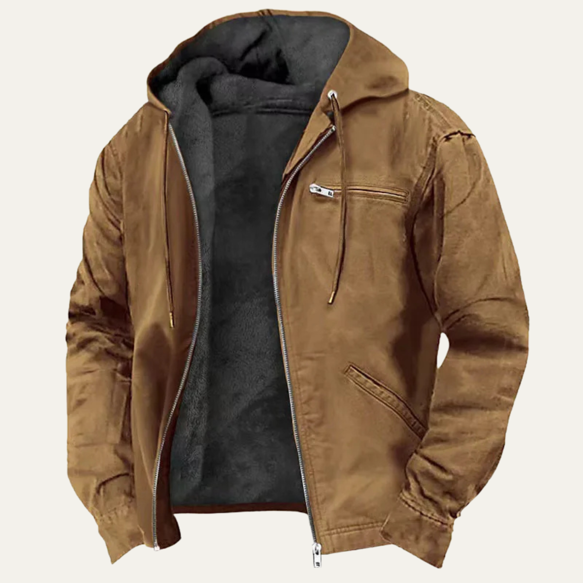 Men's Fleece-Lined Hooded Jacket – Full Zip Relaxed Fit
