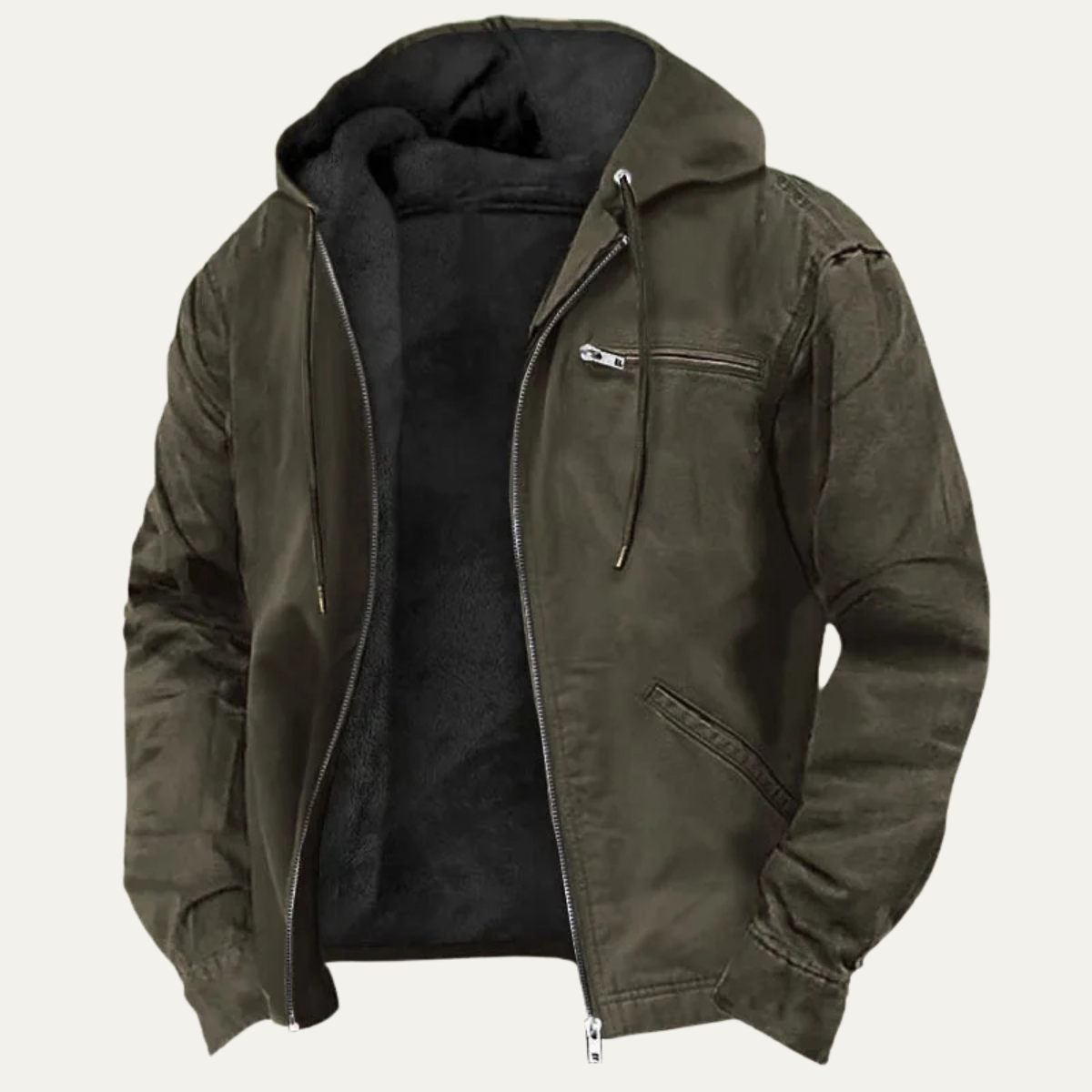 Men's Fleece-Lined Hooded Jacket – Full Zip Relaxed Fit