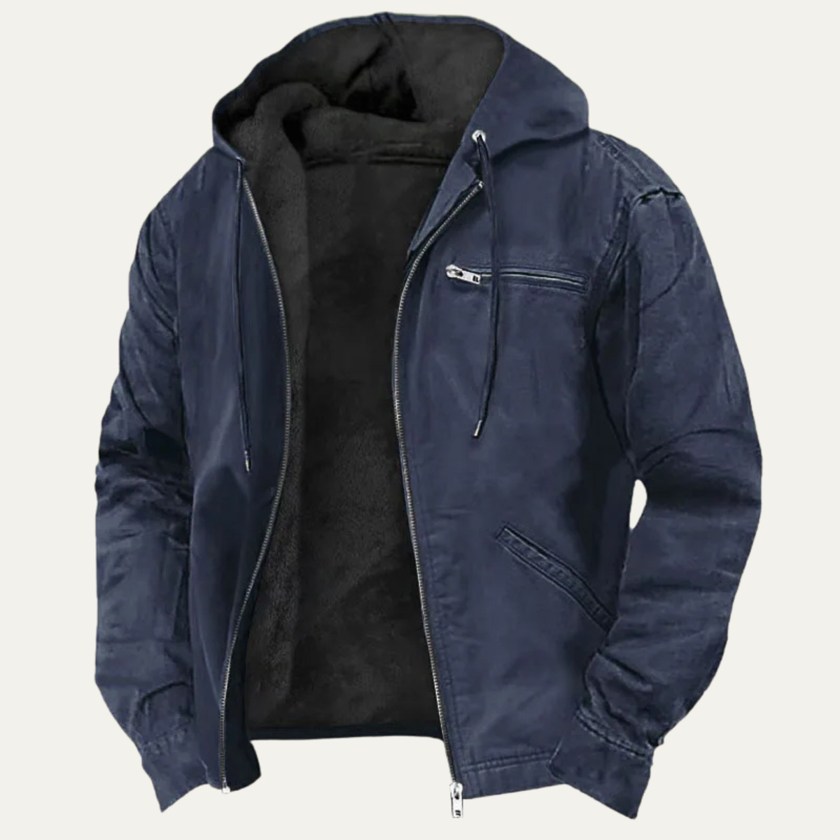 Men's Fleece-Lined Hooded Jacket – Full Zip Relaxed Fit