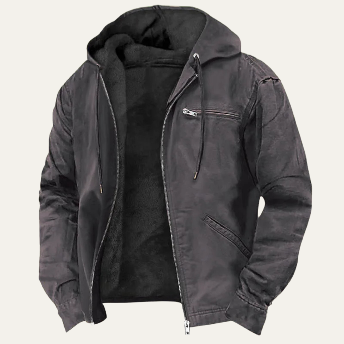 Men's Fleece-Lined Hooded Jacket – Full Zip Relaxed Fit
