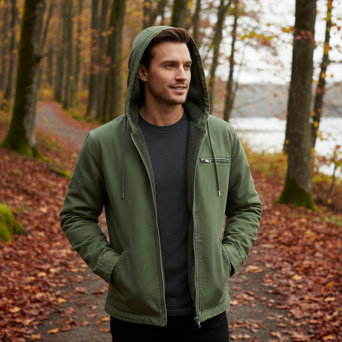 Men's Fleece-Lined Hooded Jacket – Full Zip Relaxed Fit