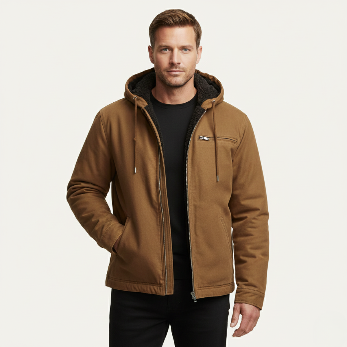 Men's Fleece-Lined Hooded Jacket – Full Zip Relaxed Fit