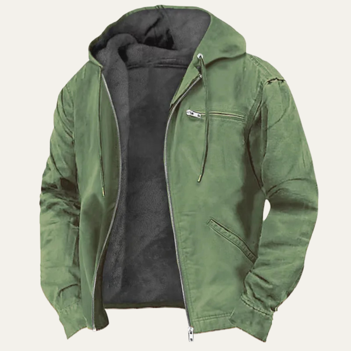 Men's Fleece-Lined Hooded Jacket – Full Zip Relaxed Fit