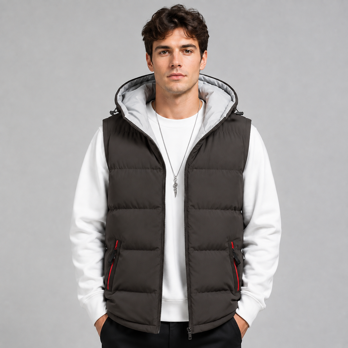 Men's Hooded Puffer Gilet – Padded Full Zip Regular Fit