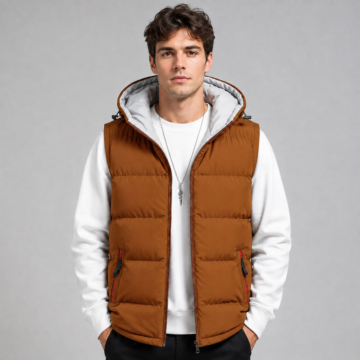 Men's Hooded Puffer Gilet – Padded Full Zip Regular Fit
