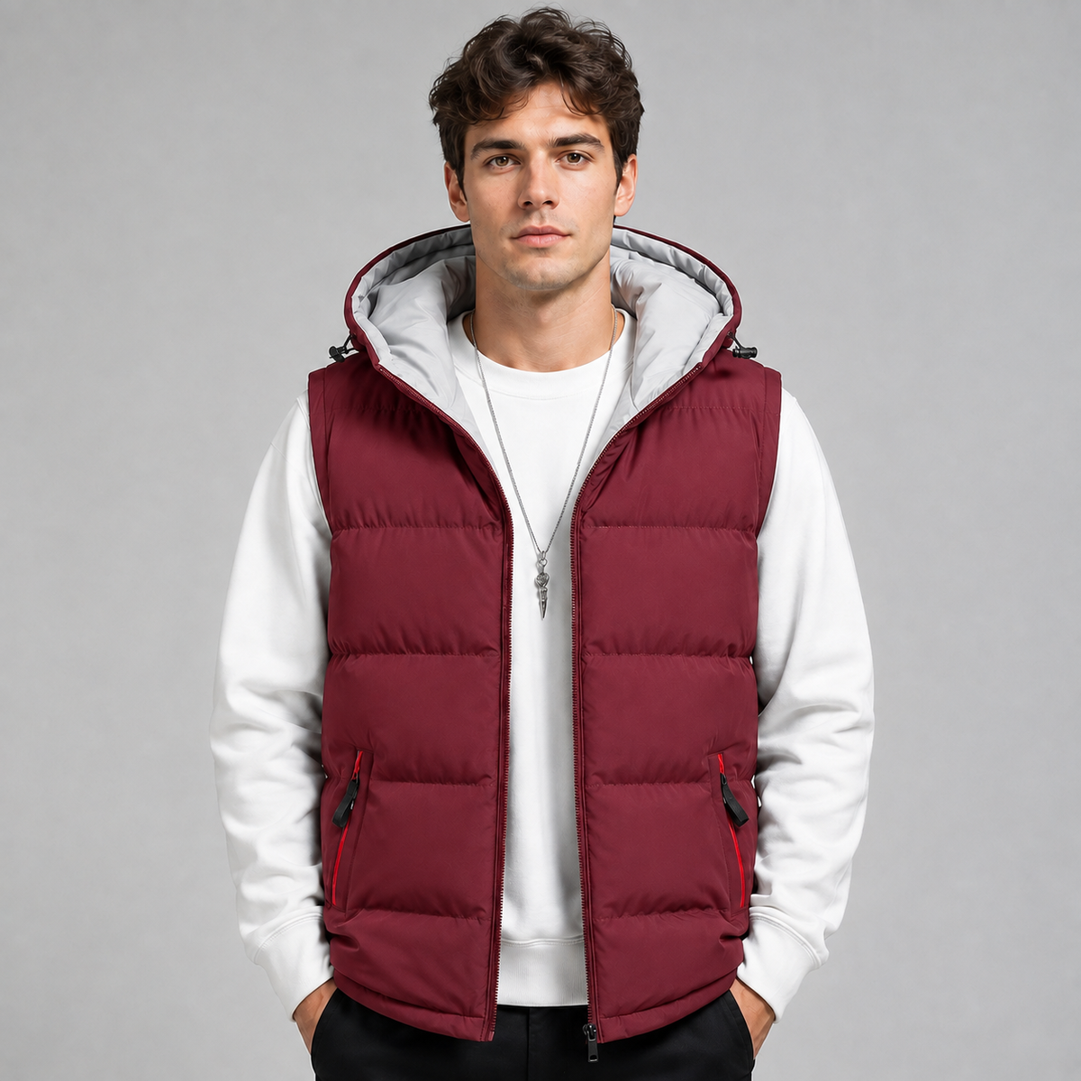 Men's Hooded Puffer Gilet – Padded Full Zip Regular Fit