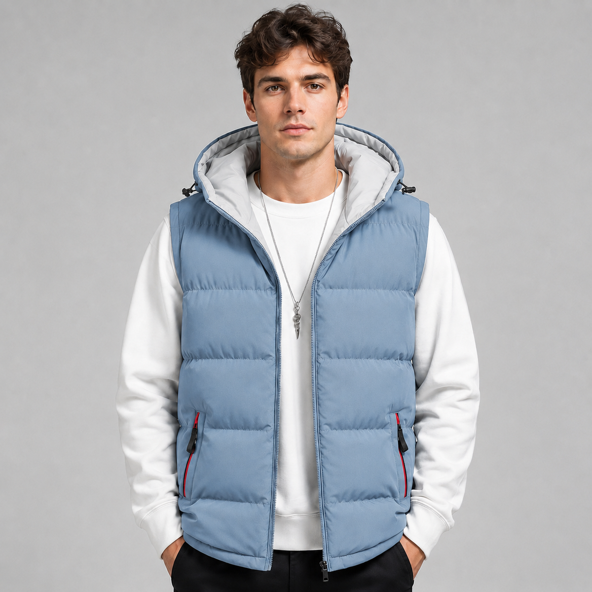 Men's Hooded Puffer Gilet – Padded Full Zip Regular Fit