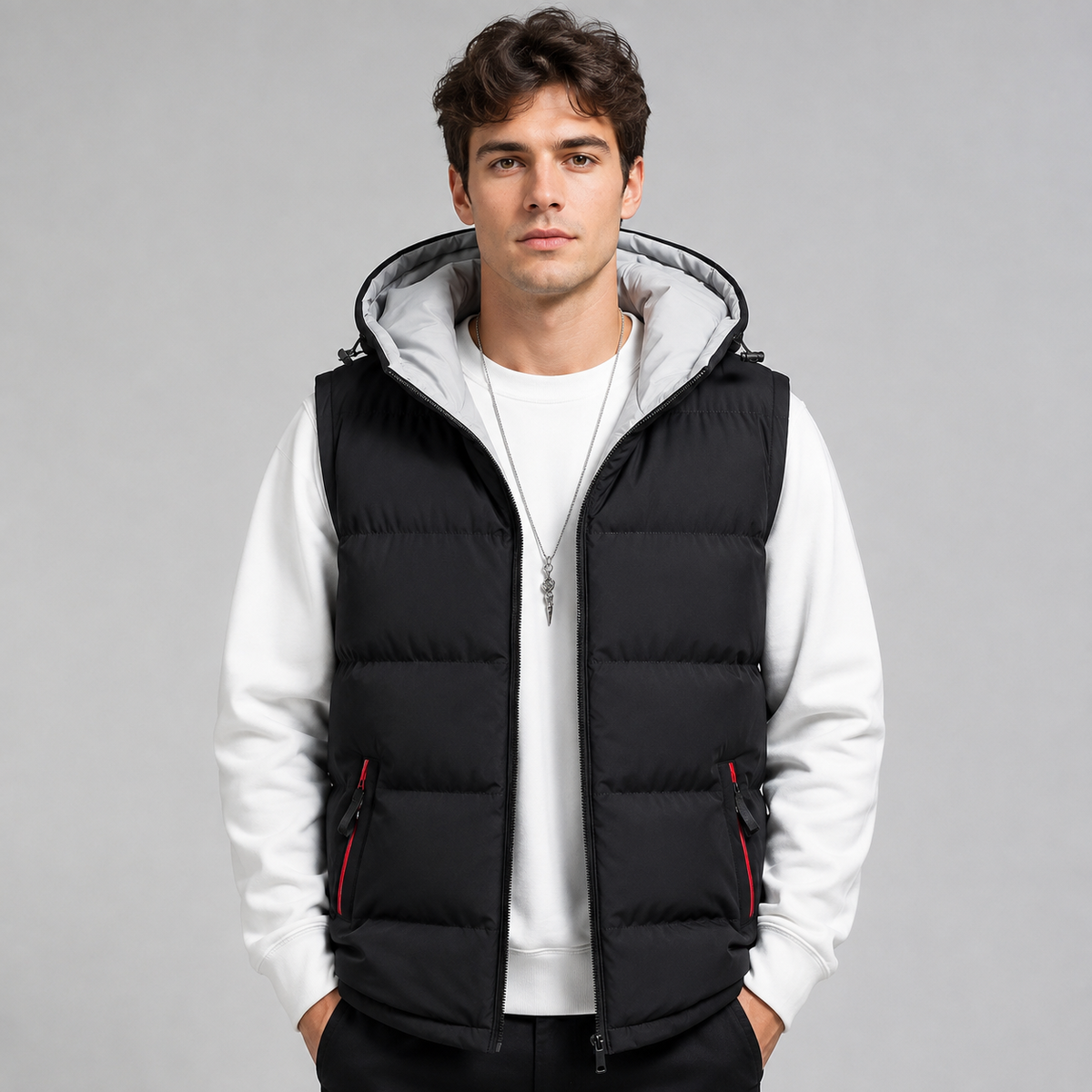 Men's Hooded Puffer Gilet – Padded Full Zip Regular Fit