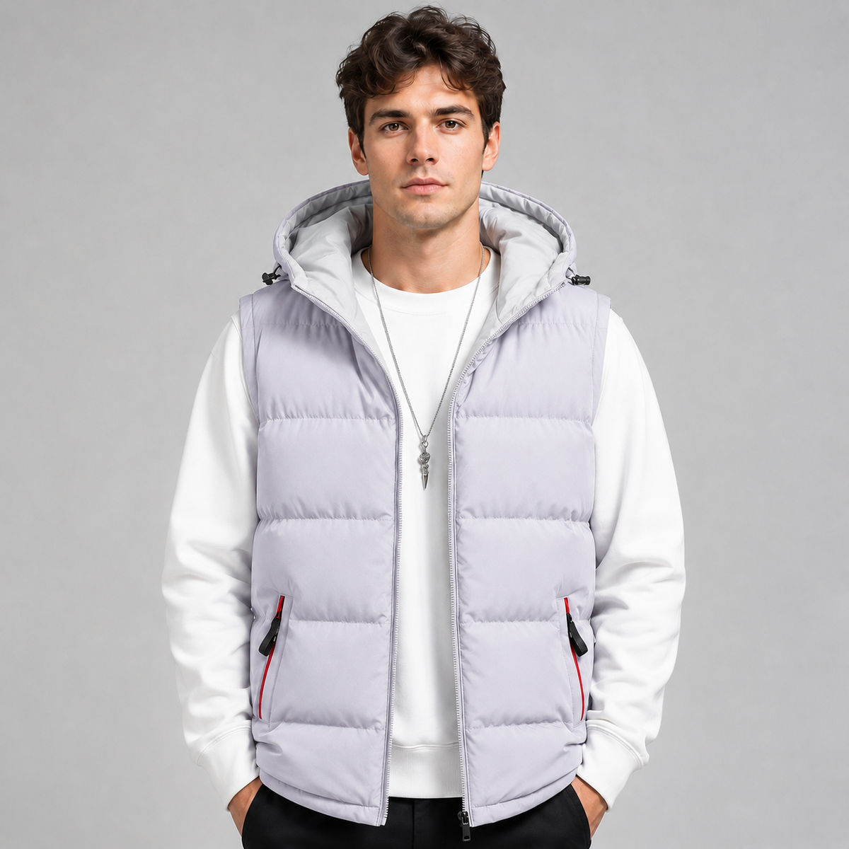 Men's Hooded Puffer Gilet – Padded Full Zip Regular Fit