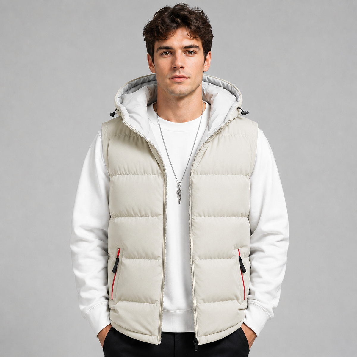 Men's Hooded Puffer Gilet – Padded Full Zip Regular Fit