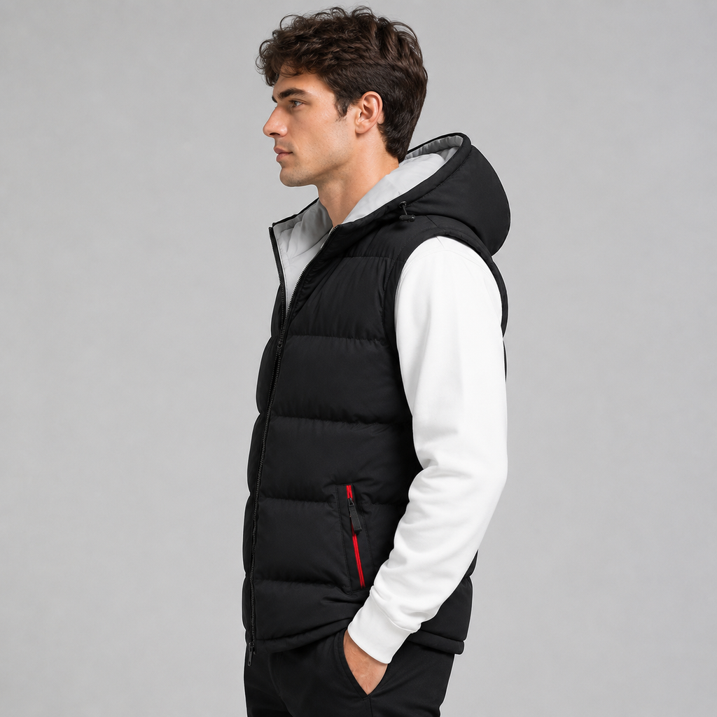 Men's Hooded Puffer Gilet – Padded Full Zip Regular Fit