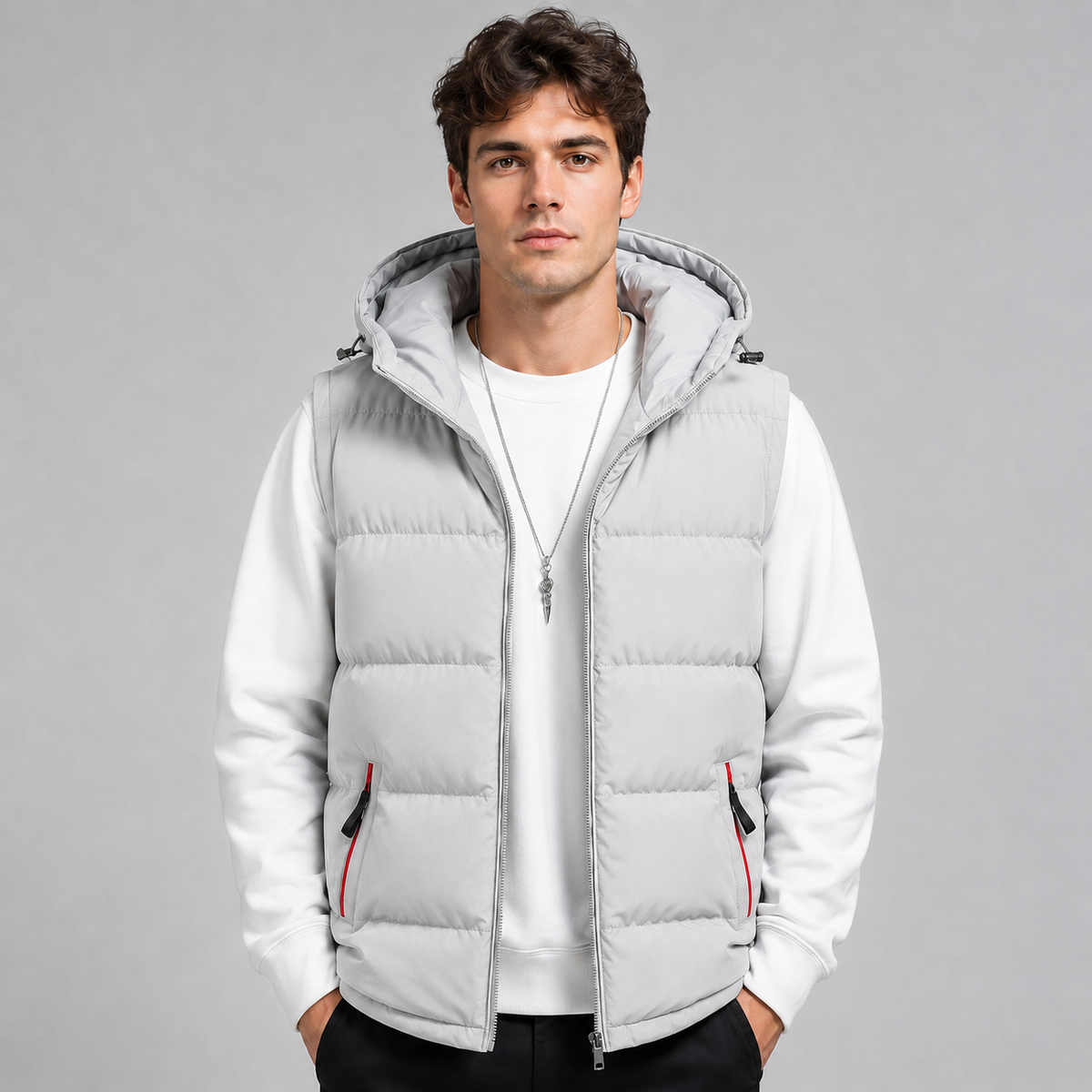 Men's Hooded Puffer Gilet – Padded Full Zip Regular Fit