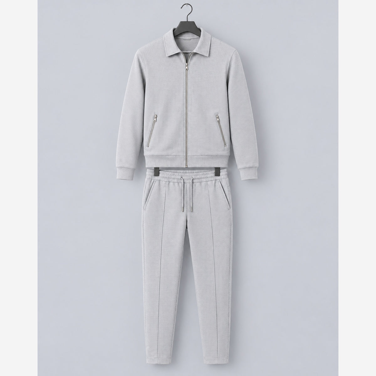 Men's Waffle Knit Tracksuit – Slim Fit Zip Jacket & Joggers