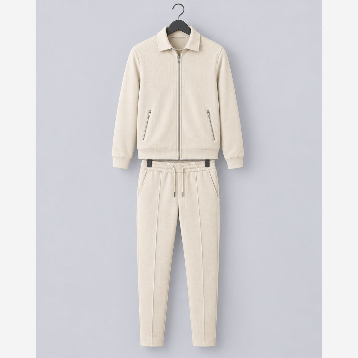 Men's Waffle Knit Tracksuit – Slim Fit Zip Jacket & Joggers