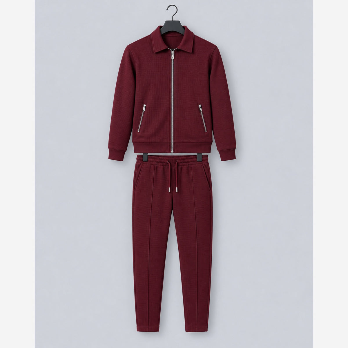 Men's Waffle Knit Tracksuit – Slim Fit Zip Jacket & Joggers