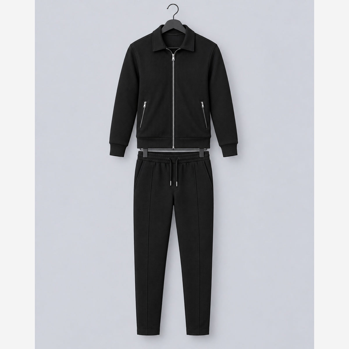 Men's Waffle Knit Tracksuit – Slim Fit Zip Jacket & Joggers