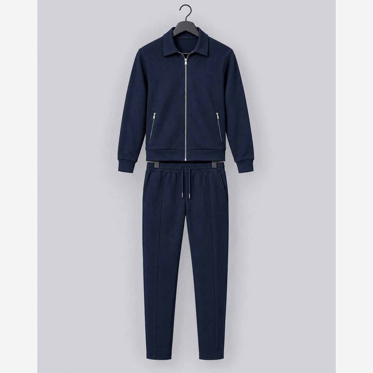 Men's Waffle Knit Tracksuit – Slim Fit Zip Jacket & Joggers