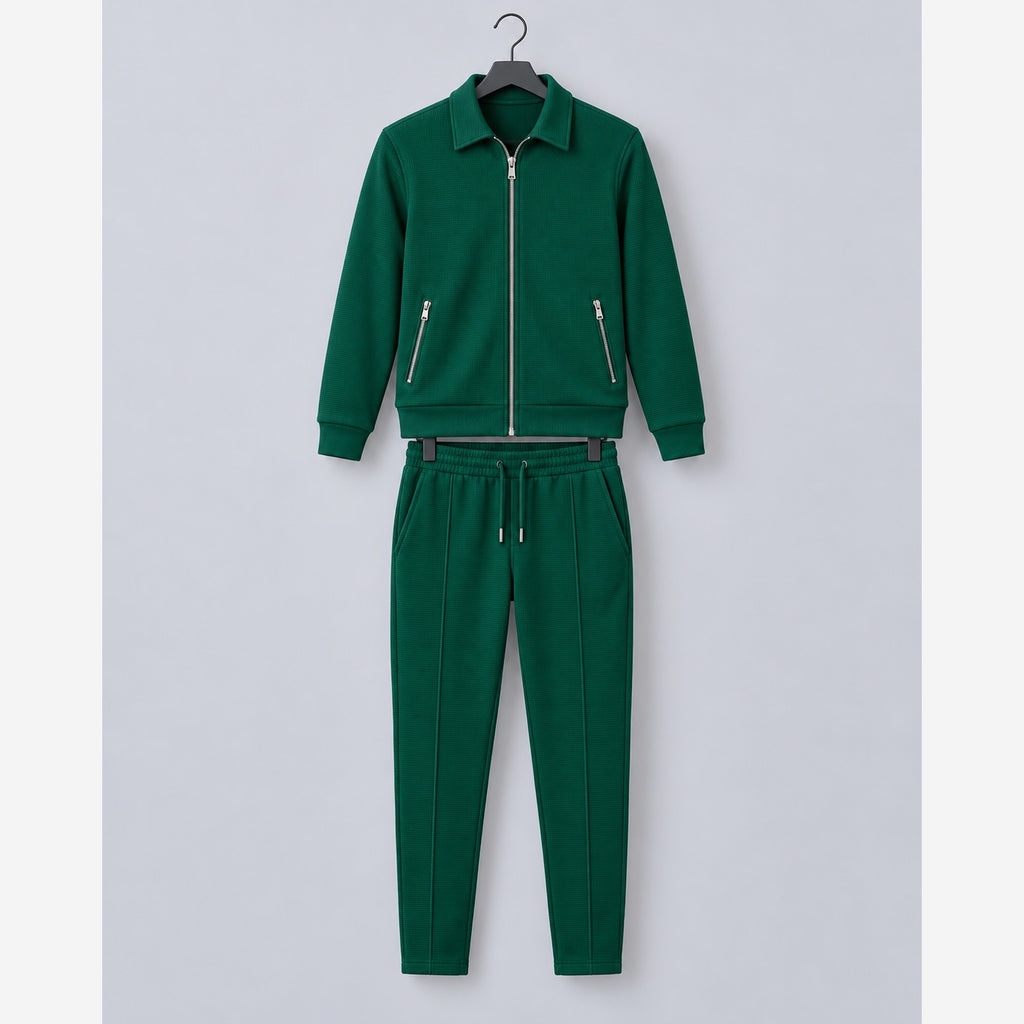 Men's Waffle Knit Tracksuit – Slim Fit Zip Jacket & Joggers
