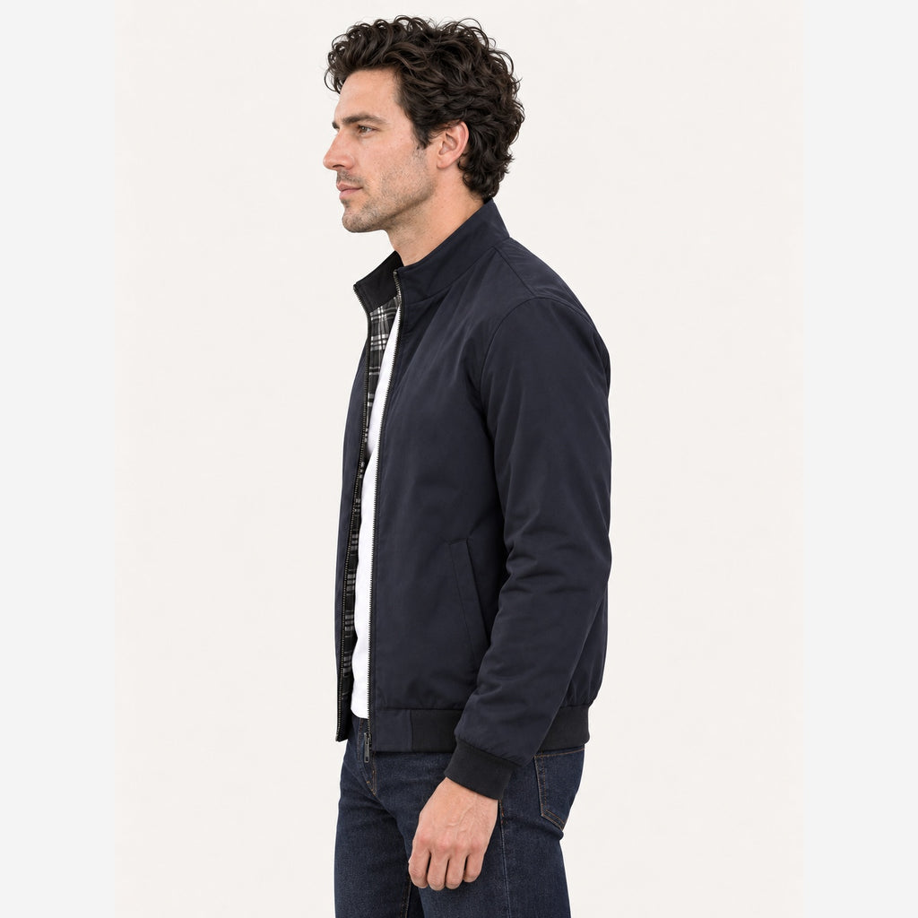 Men's Navy Harrington Jacket – Check Lining Regular Fit