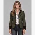 Women's Green Herringbone Tweed Jacket – Quilted Button Front